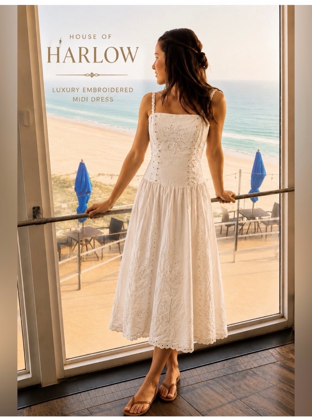 NEW HOUSE OF HARLOW LINEN EMBROIDERED  DROP WAIST DRESS  LG
NWT FREE SHIPPING
